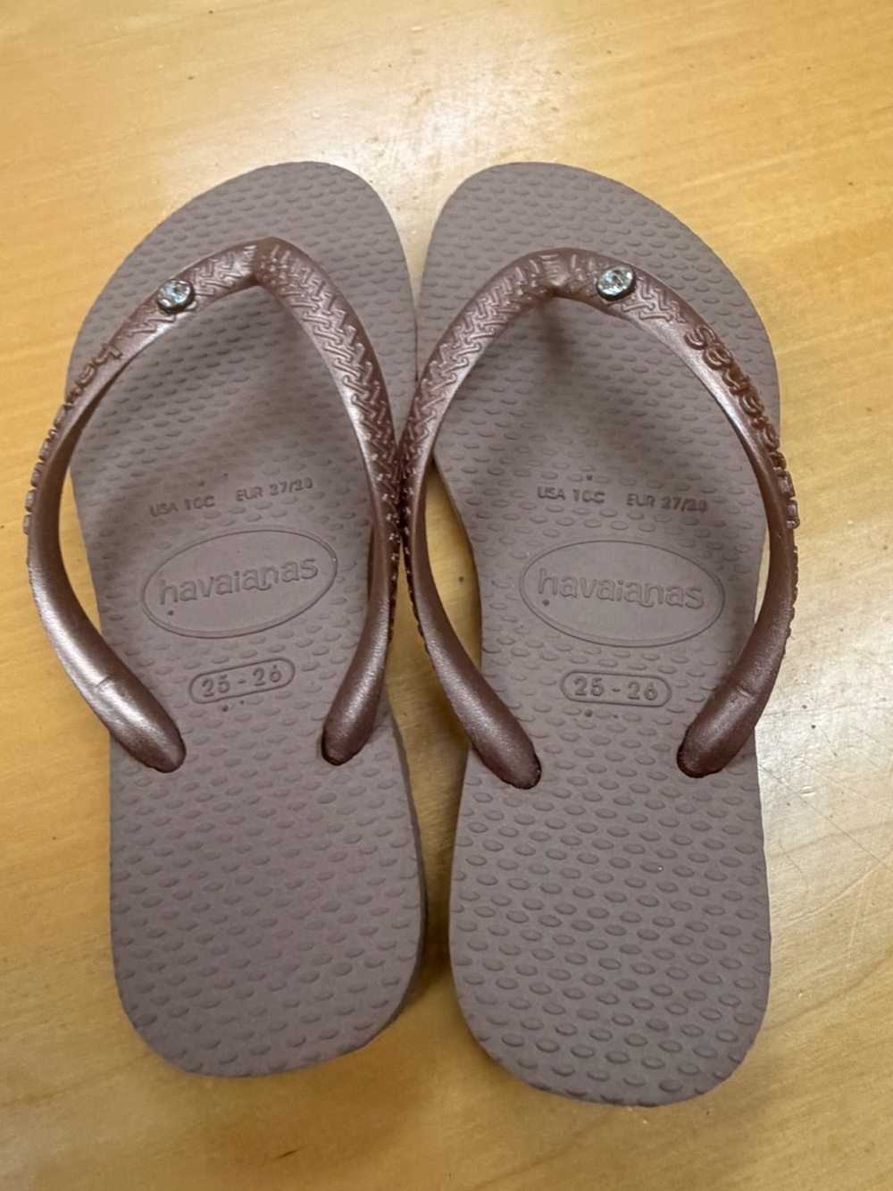 Havaianas Kids Tan Brown Slim Rhinestone Flip Flops